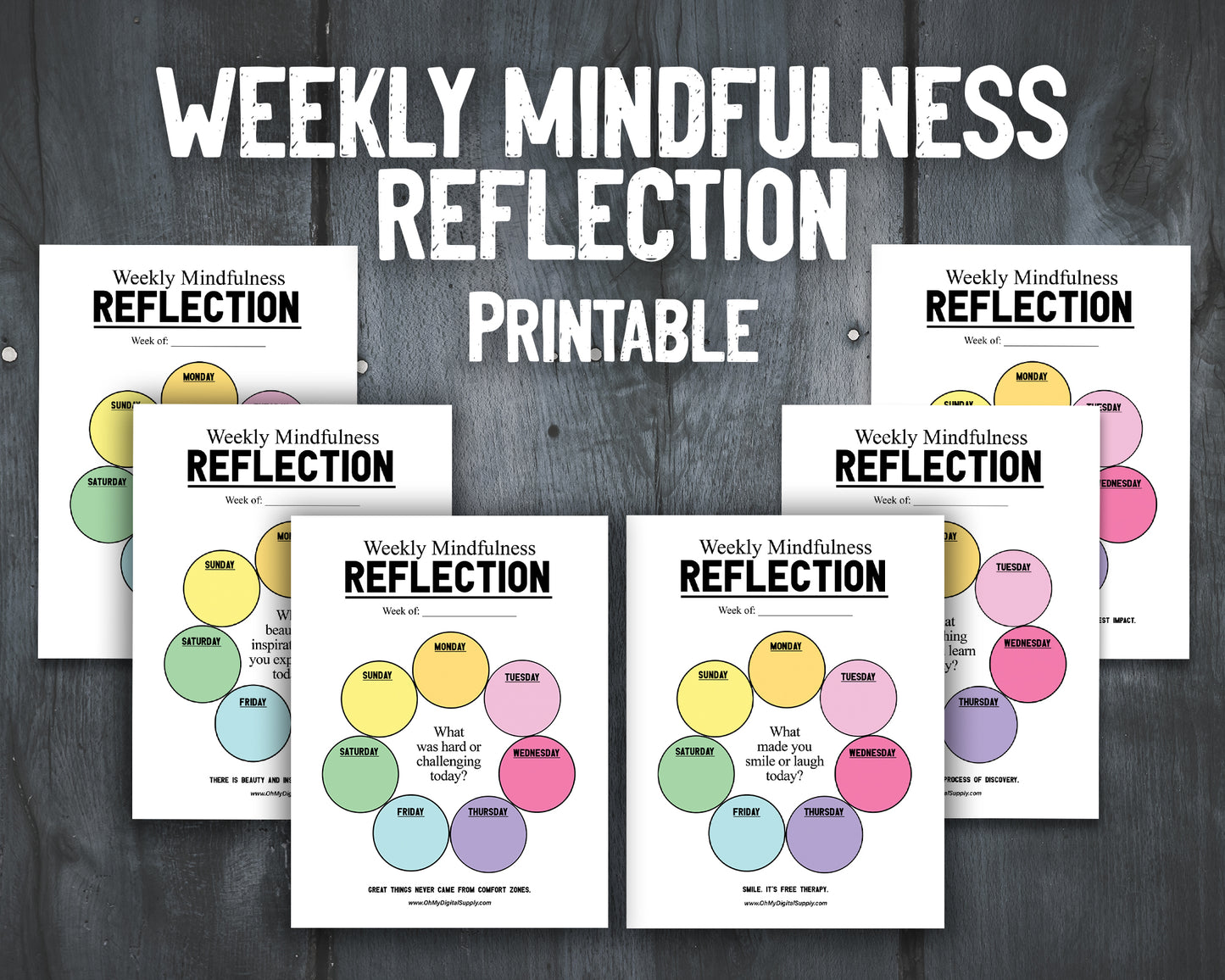 Printable Weekly & Daily Reflection & Mindfulness Prompts for Wellness Journaling