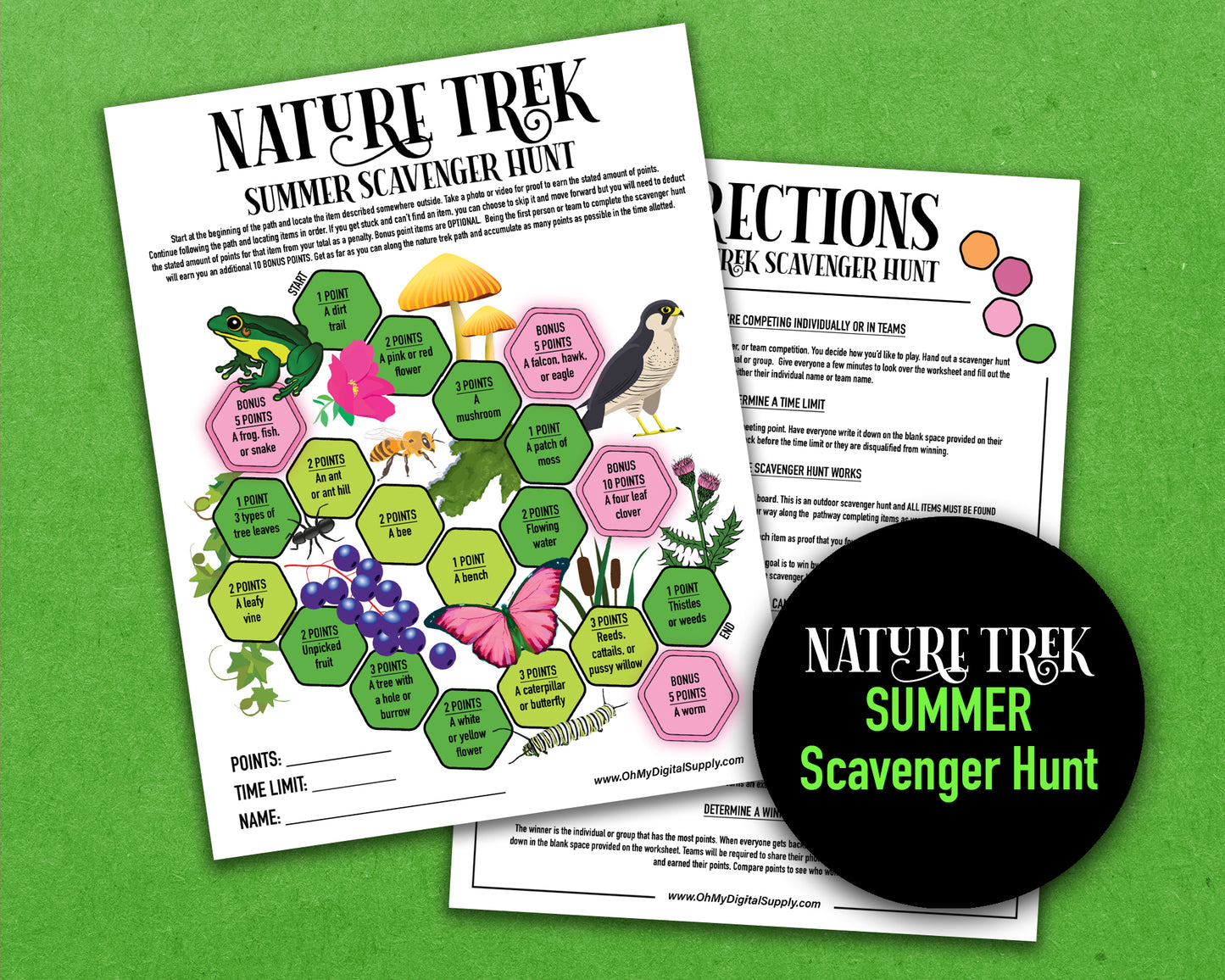 A bundle of four printable nature trek outdoor scavenger hunts for spring, summer, fall, and winter. A competitive team building activity where each spot on the worksheet has an item you need to find to earn points.