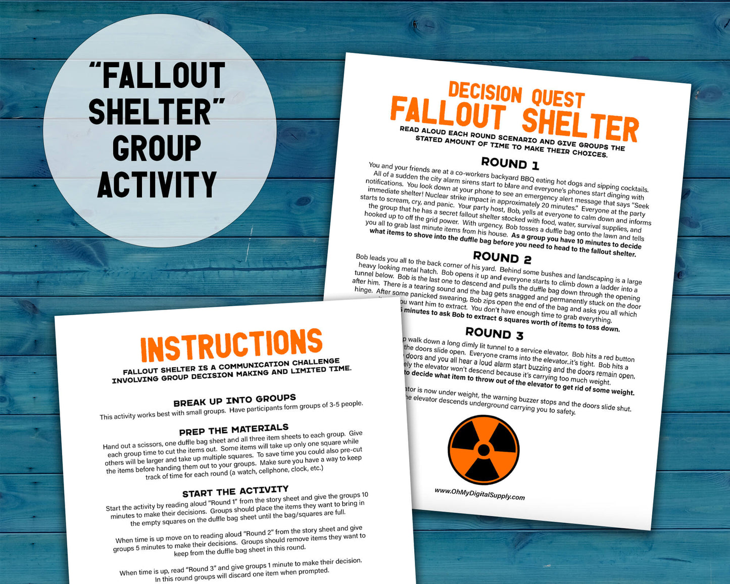 Mega Bundle of eight Decision Quest Activities for group team building. Activities in this bundle include: Zombie Apocalypse, Desert Island, Fallout Shelter, Space Mission, Alien Abduction, Covert Heist, Office Portal, and Grocery Gauntlet. Group decision making icebreaker games.