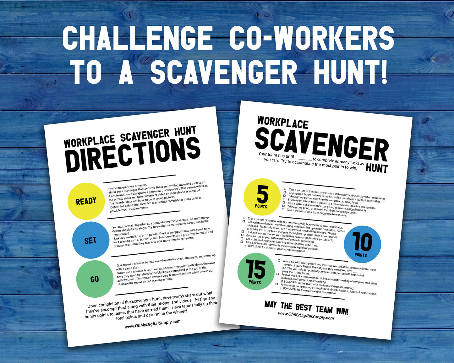 Workplace Scavenger Hunt Printables Bundle for Team Building, Icebreaker Staff Activities & Office Party Games