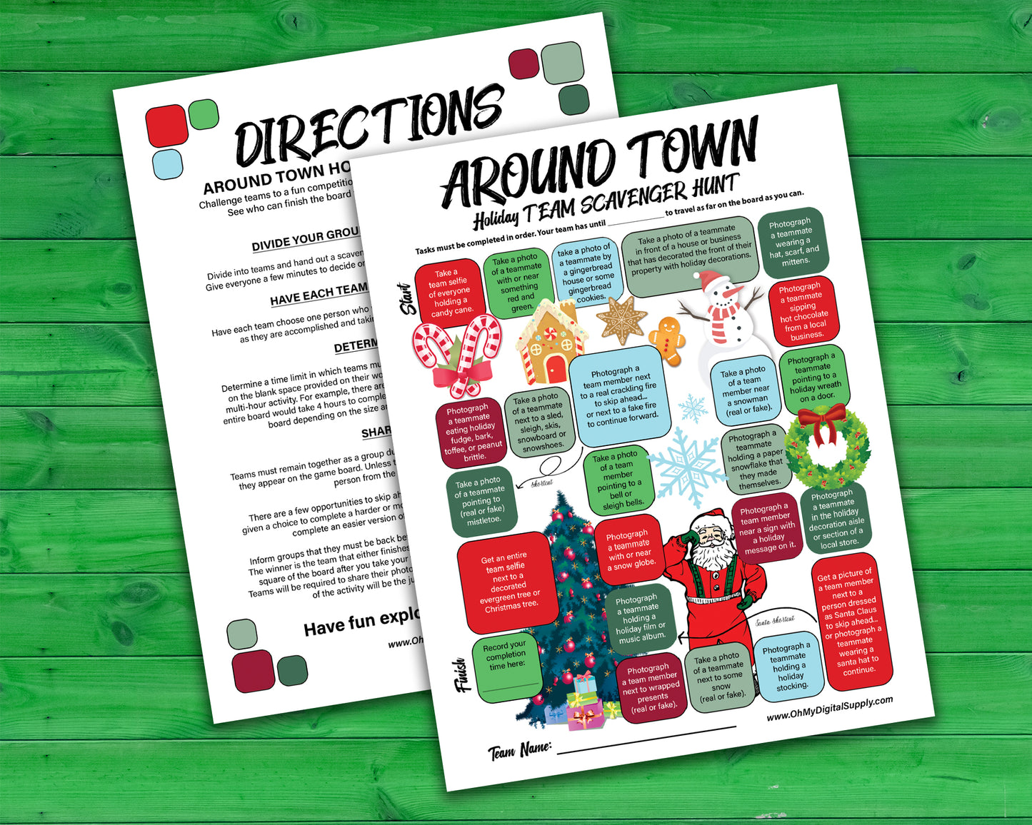 A bundle of printable team scavenger hunt activities called Around Town Team Scavenger Hunt. Bundle includes original version, Halloween, Holiday, and Valentines Day versions.