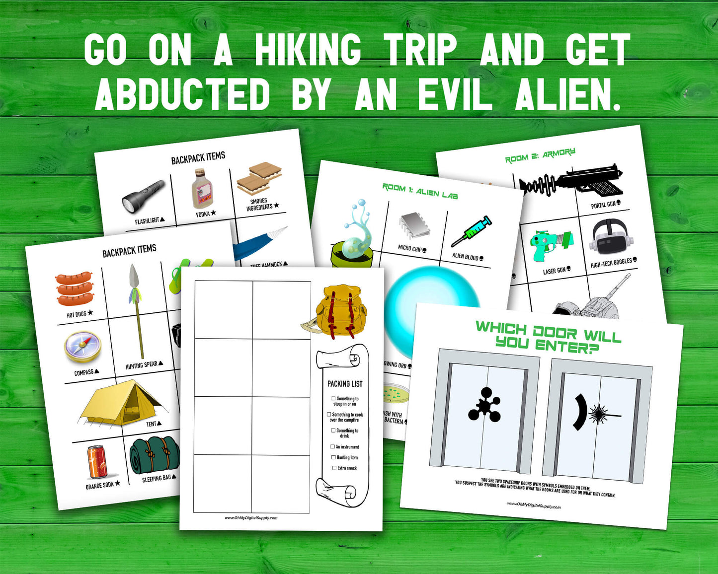 Mega Bundle of eight Decision Quest Activities for group team building. Activities in this bundle include: Zombie Apocalypse, Desert Island, Fallout Shelter, Space Mission, Alien Abduction, Covert Heist, Office Portal, and Grocery Gauntlet. Group decision making icebreaker games.