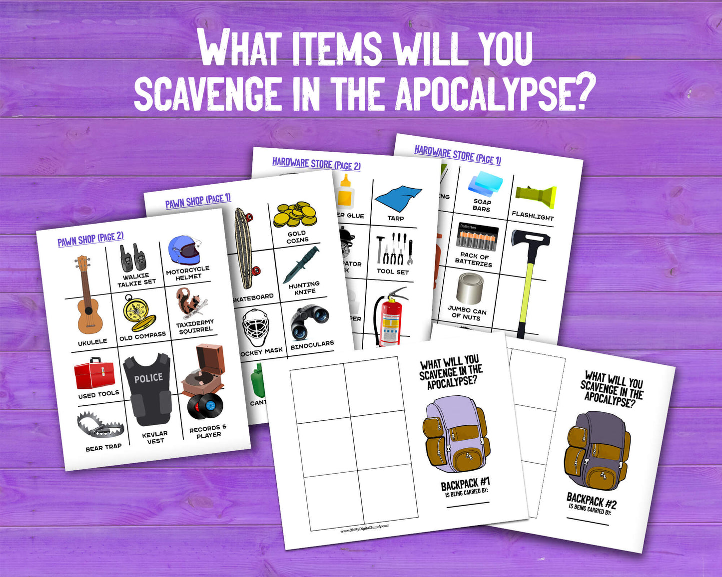 Mega Bundle of eight Decision Quest Activities for group team building. Activities in this bundle include: Zombie Apocalypse, Desert Island, Fallout Shelter, Space Mission, Alien Abduction, Covert Heist, Office Portal, and Grocery Gauntlet. Group decision making icebreaker games.