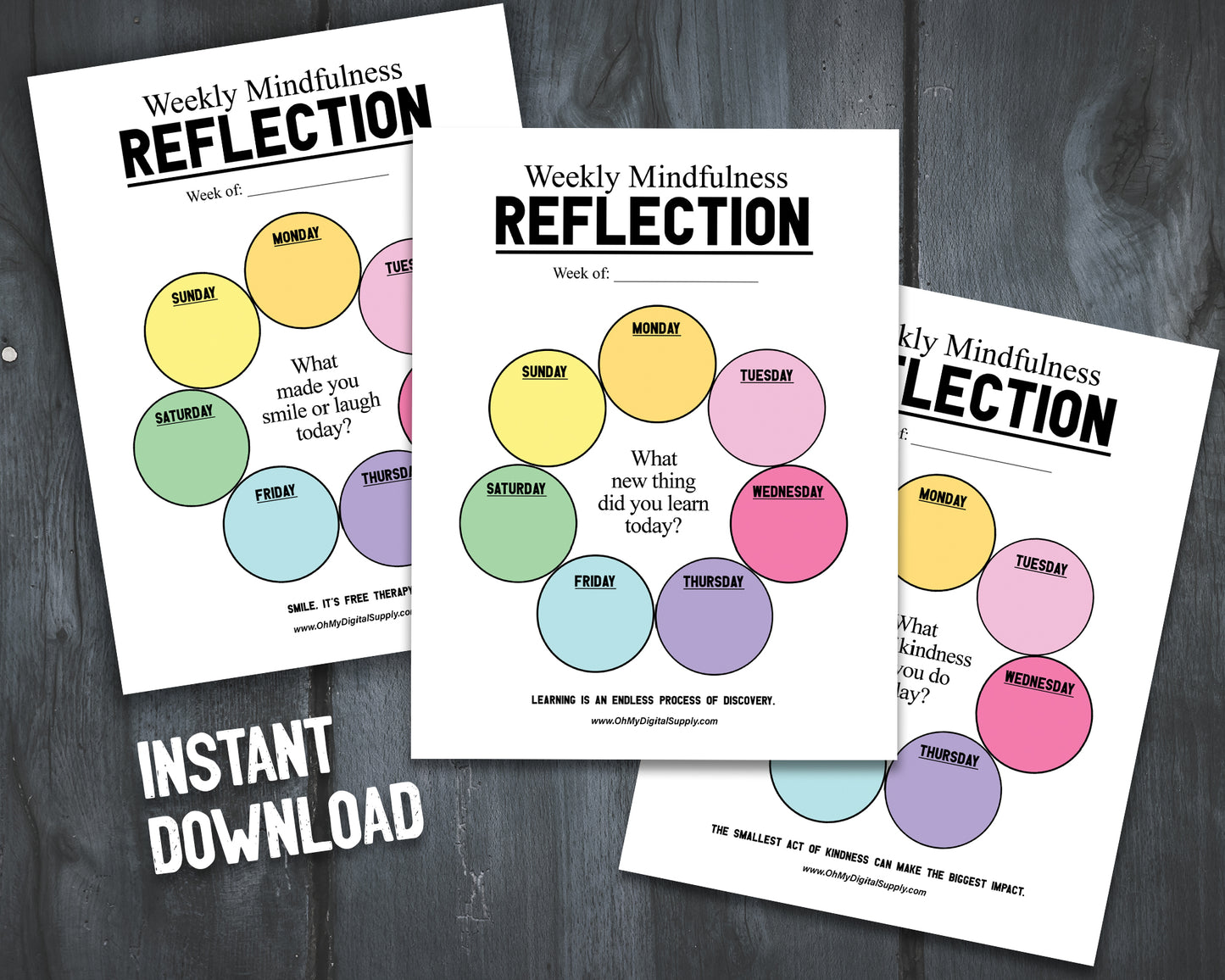 Printable Weekly & Daily Reflection & Mindfulness Prompts for Wellness Journaling