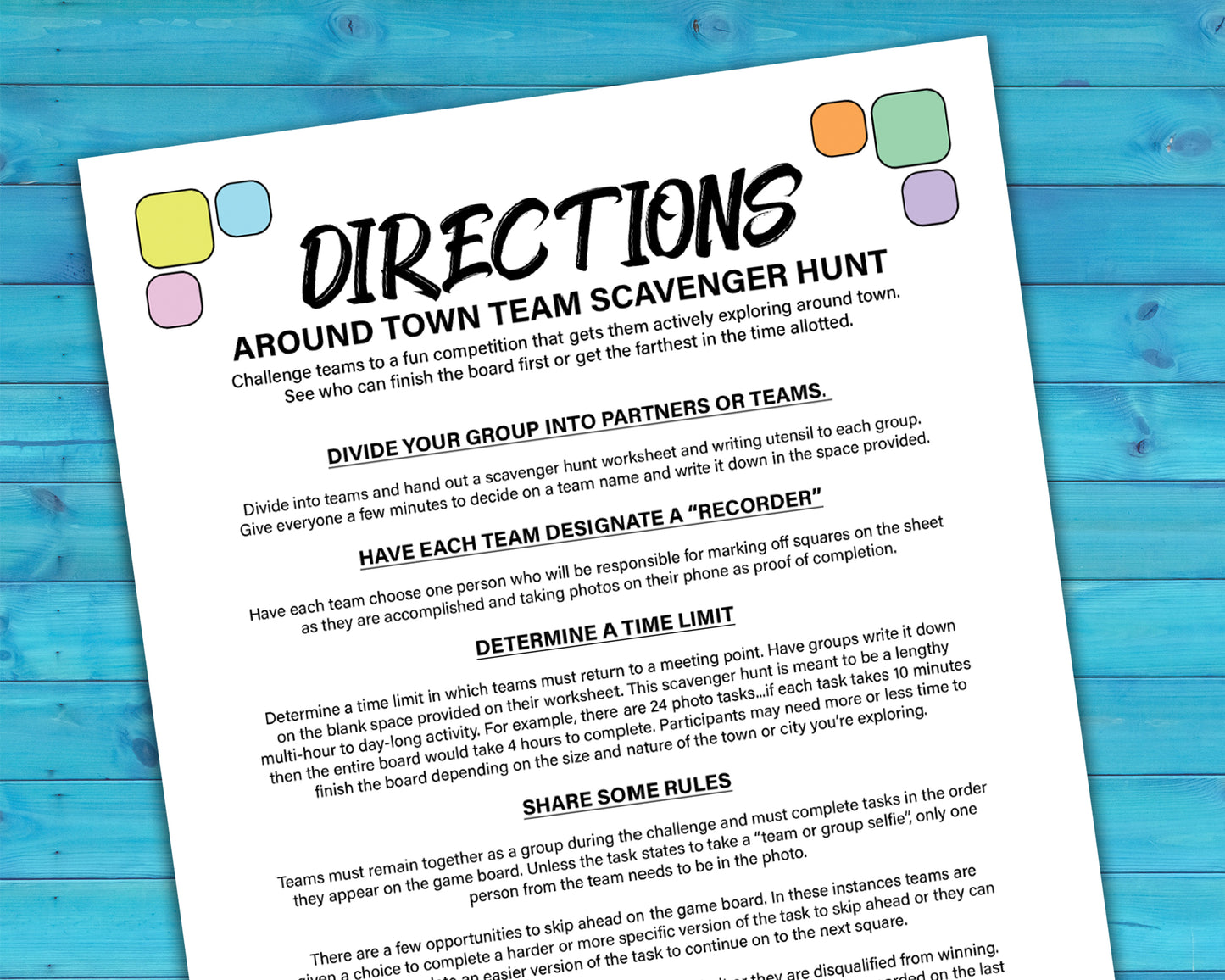 A bundle of printable team scavenger hunt activities called Around Town Team Scavenger Hunt. Bundle includes original version, Halloween, Holiday, and Valentines Day versions.