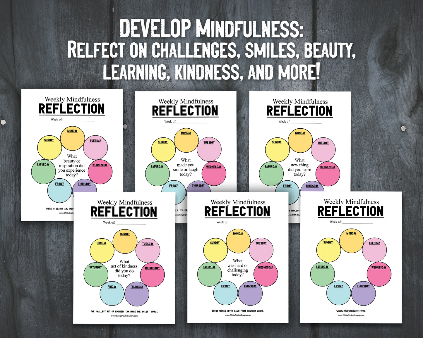 Printable Weekly & Daily Reflection & Mindfulness Prompts for Wellness Journaling