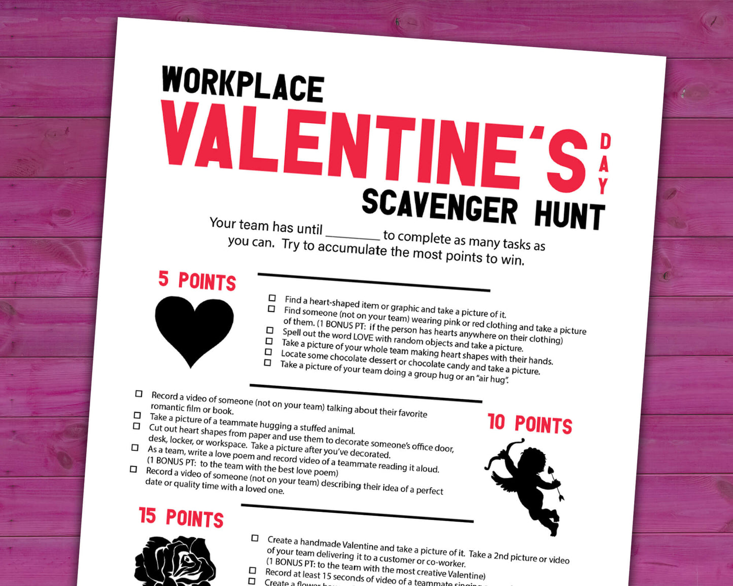 Valentine's Day Workplace Scavenger Hunt Printable Team Building Activity, Office Party Game, and Group Icebreaker