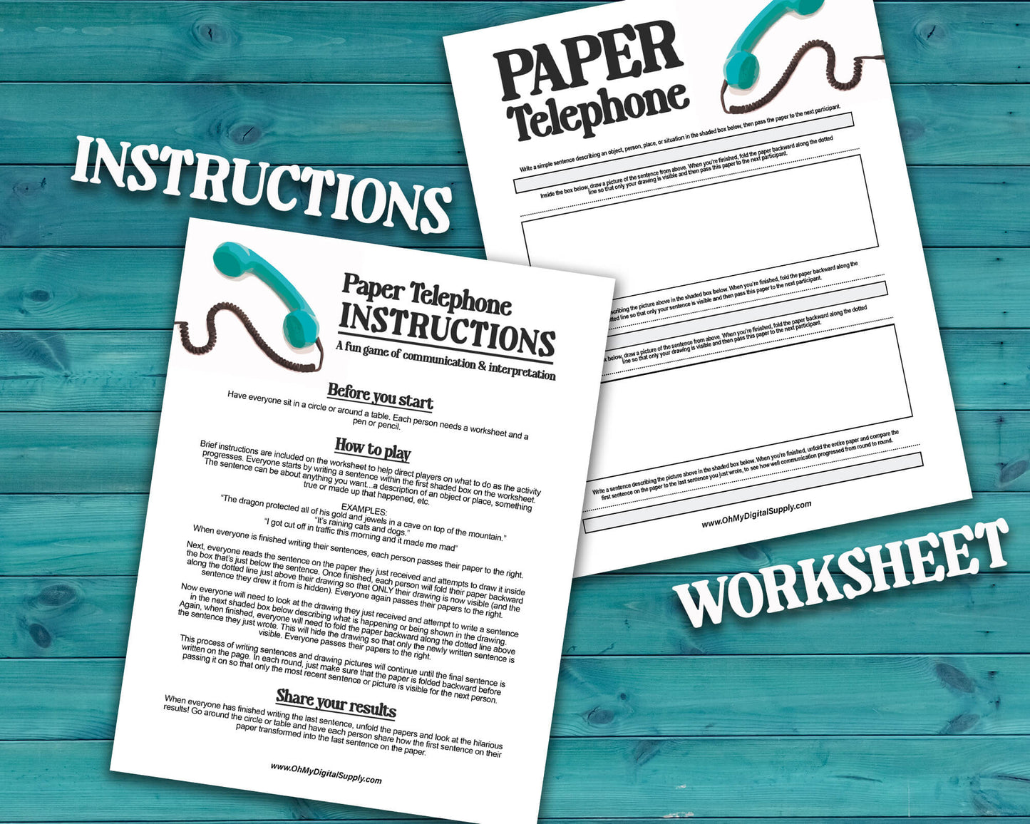 Paper Telephone printable PDF file. Team-building activity and icebreaker game that includes one worksheet and an instructions sheet.