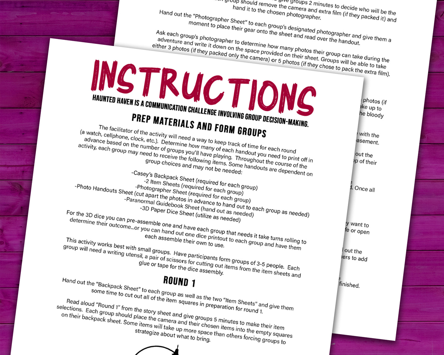 Try out this fun and spooky Haunted Haven group team building activity to get co-workers or friends communicating and making decisions against the clock. This is a great group activity for around Halloween