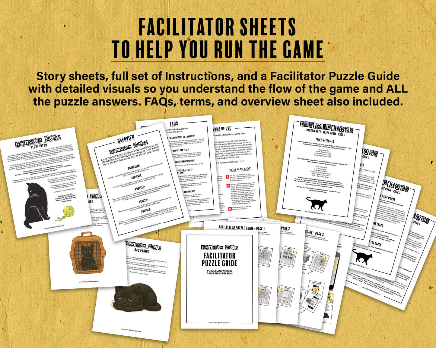 Ransom Note Printable Escape Room Game, team-building activity, group puzzle challenge, and icebreaker game in the form of printable PDFs.