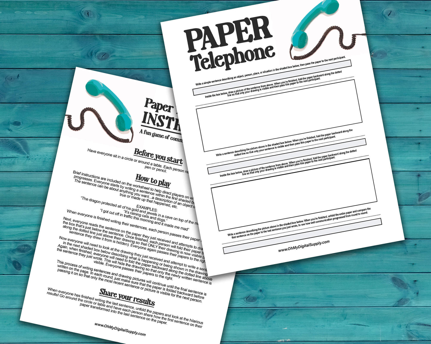 Paper Telephone printable PDF file. Team-building activity and icebreaker game that includes one worksheet and an instructions sheet.