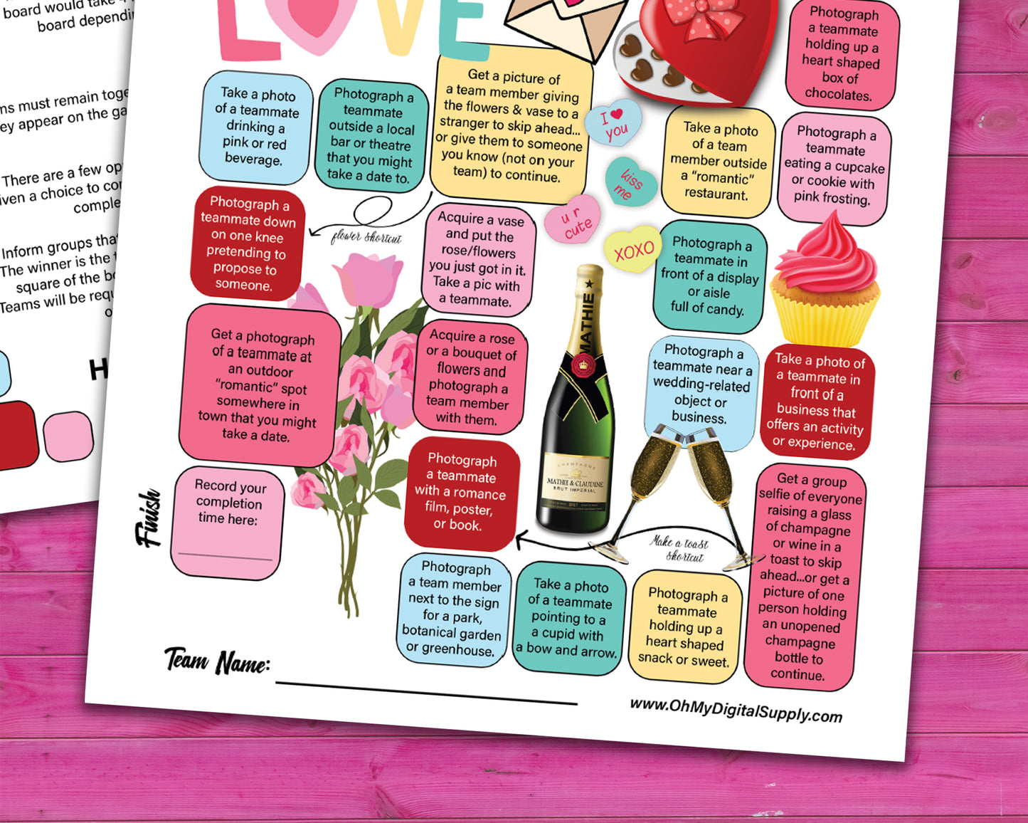 A bundle of printable team scavenger hunt activities called Around Town Team Scavenger Hunt. Bundle includes original version, Halloween, Holiday, and Valentines Day versions.