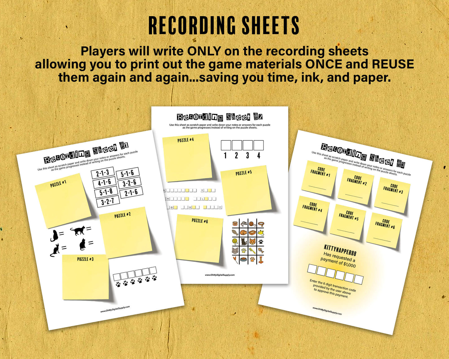 Ransom Note Printable Escape Room Game, team-building activity, group puzzle challenge, and icebreaker game in the form of printable PDFs.