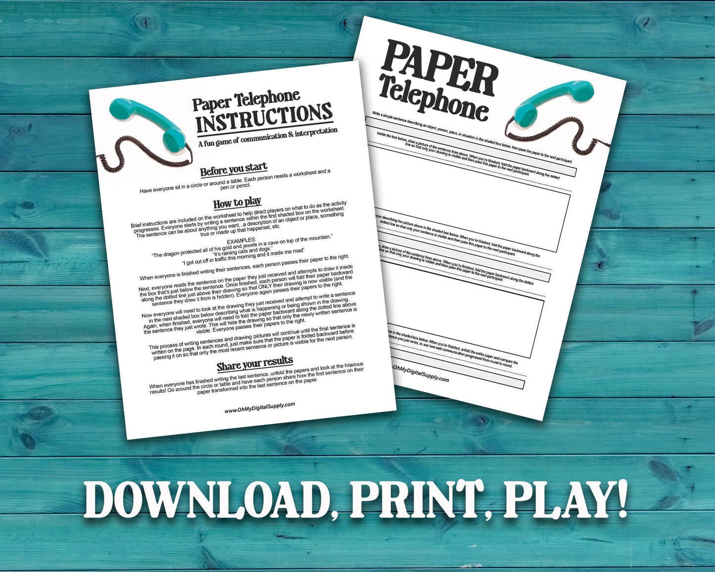 Paper Telephone printable PDF file. Team-building activity and icebreaker game that includes one worksheet and an instructions sheet.
