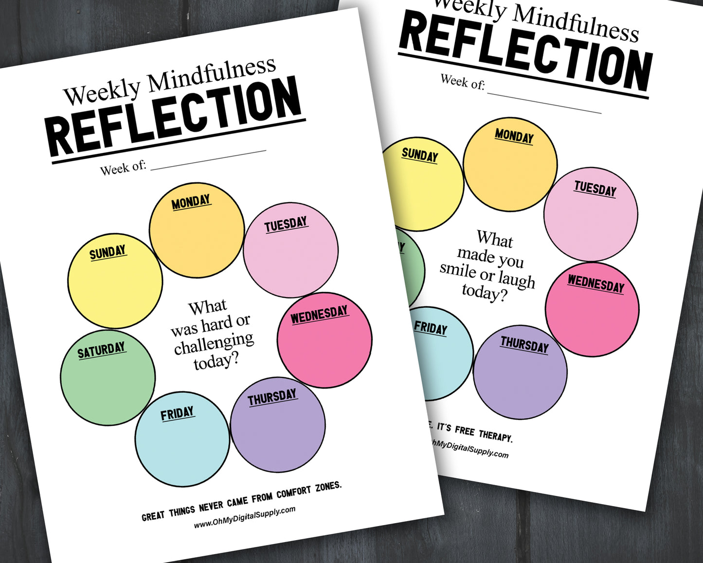 Printable Weekly & Daily Reflection & Mindfulness Prompts for Wellness Journaling