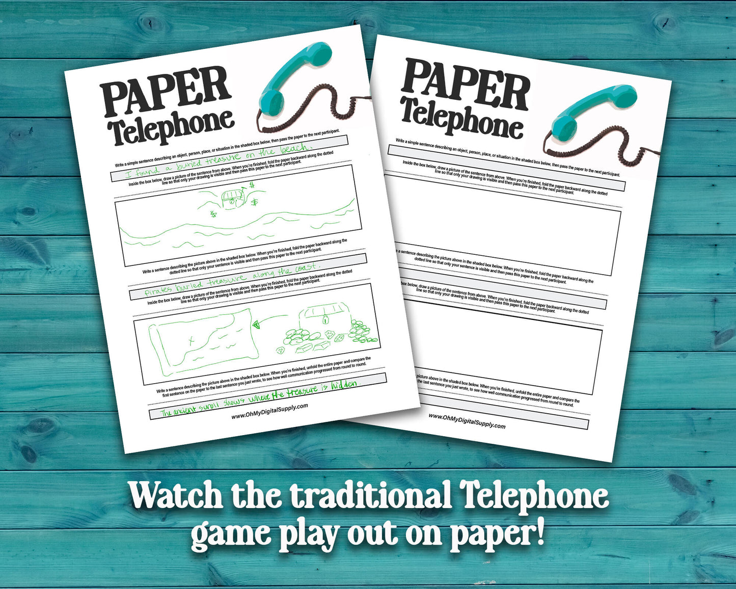 Paper Telephone printable PDF file. Team-building activity and icebreaker game that includes one worksheet and an instructions sheet.