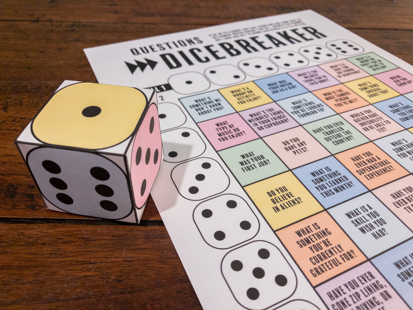 Dicebreaker printable icebreaker game