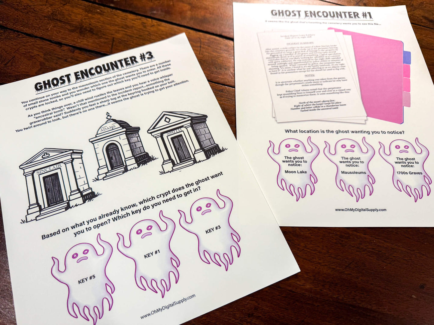 A printable Halloween escape room game called Ghost in the Graveyard with various puzzle sheets, story sheets, cemetery map, instructions, and facilitator guide all in printable PDF format. A 30 minute group activity for team-building or use as an icebreaker game.
