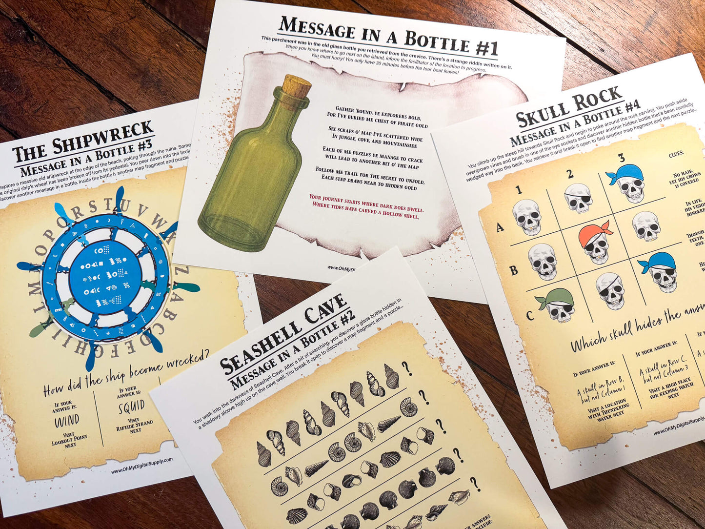 A printable group escape room game called Pirate Plunder. This tropical island themed team building activity involves 7 puzzles with a final lock combination that must be solved in order to unlock the pirate treasure.