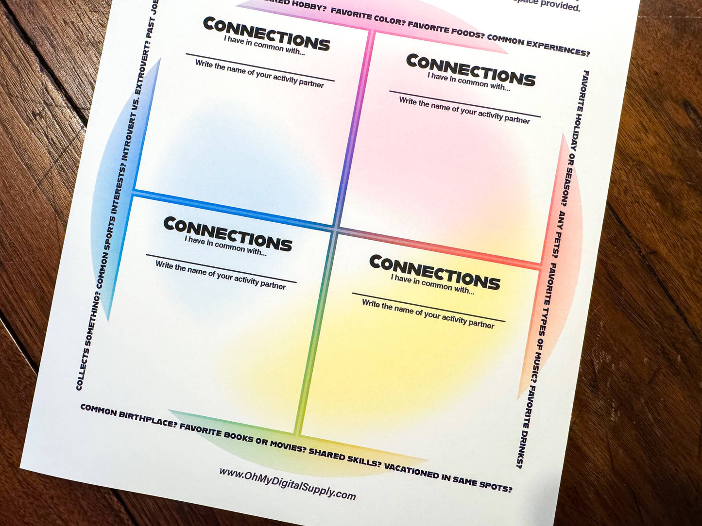 Common Connections one-on-one icebreaker activity and team-building game printable worksheet and instructions.