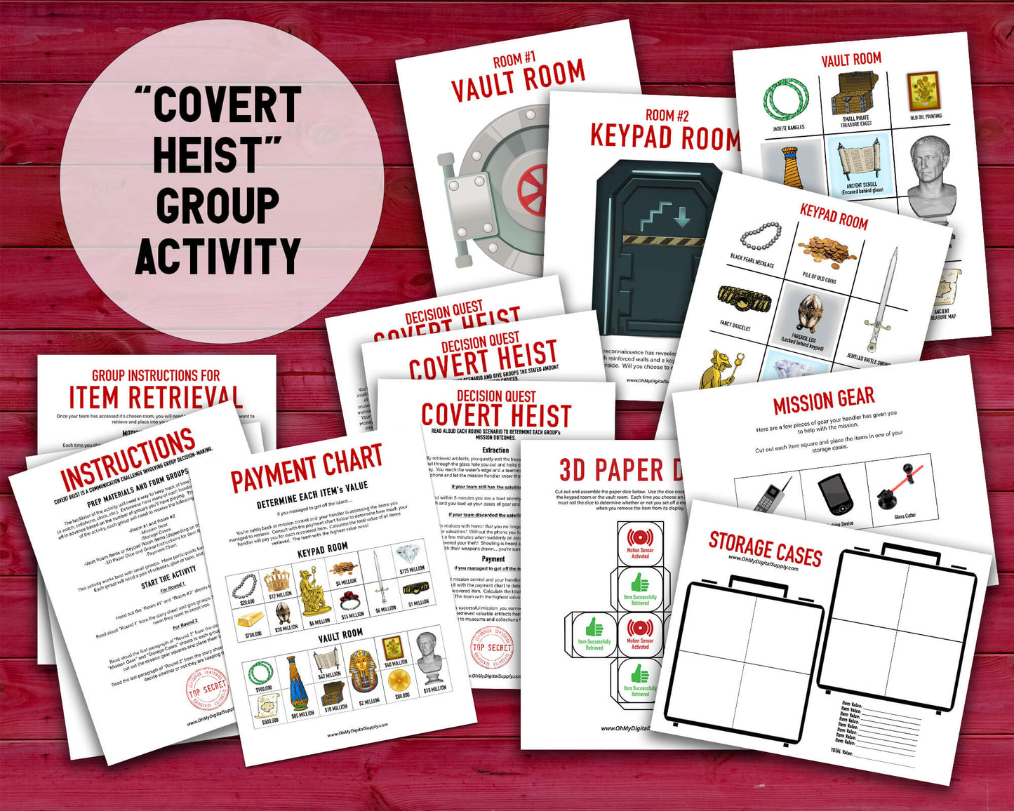 Mega Bundle of eight Decision Quest Activities for group team building. Activities in this bundle include: Zombie Apocalypse, Desert Island, Fallout Shelter, Space Mission, Alien Abduction, Covert Heist, Office Portal, and Grocery Gauntlet. Group decision making icebreaker games.
