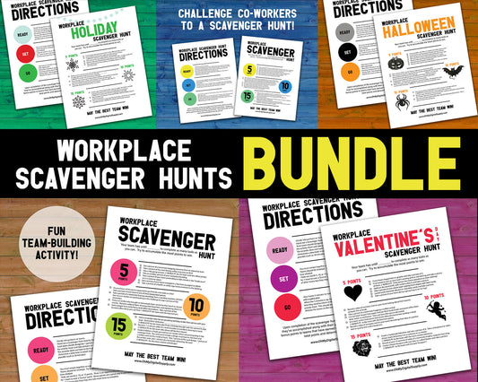 Workplace Scavenger Hunt Printables Bundle for Team Building, Icebreaker Staff Activities & Office Party Games