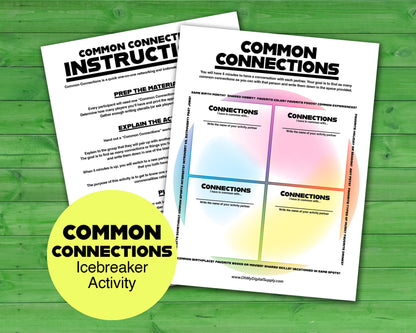 Common Connections one-on-one icebreaker activity and team-building game printable worksheet and instructions.