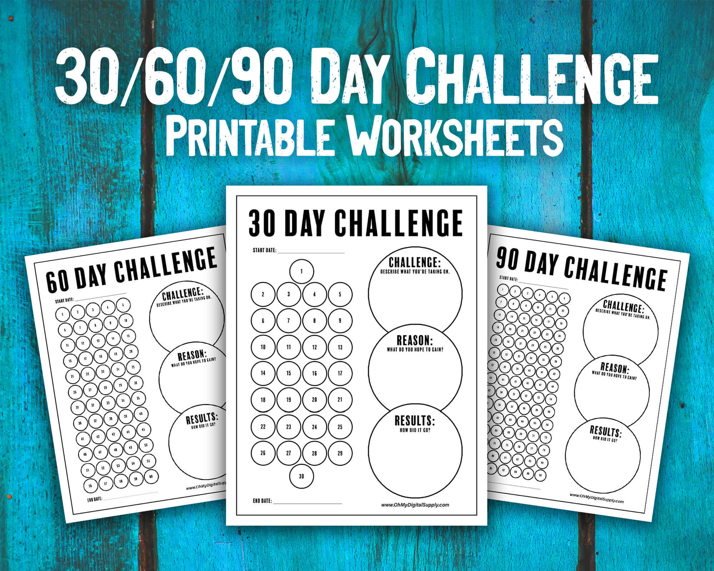 30, 60, 90 Day Challenge Habit Tracker Printable and Personal Goal Tracker Worksheet