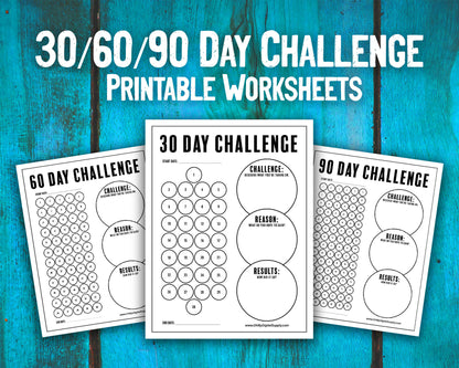 30, 60, 90 Day Challenge Habit Tracker Printable and Personal Goal Tracker Worksheet