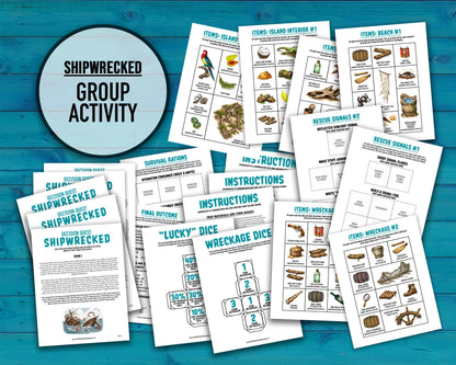 Shipwrecked printable group team building activity and icebreaker game in the form of downloadable PDF files.