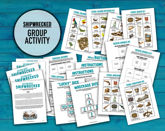 Shipwrecked printable group team building activity and icebreaker game in the form of downloadable PDF files.