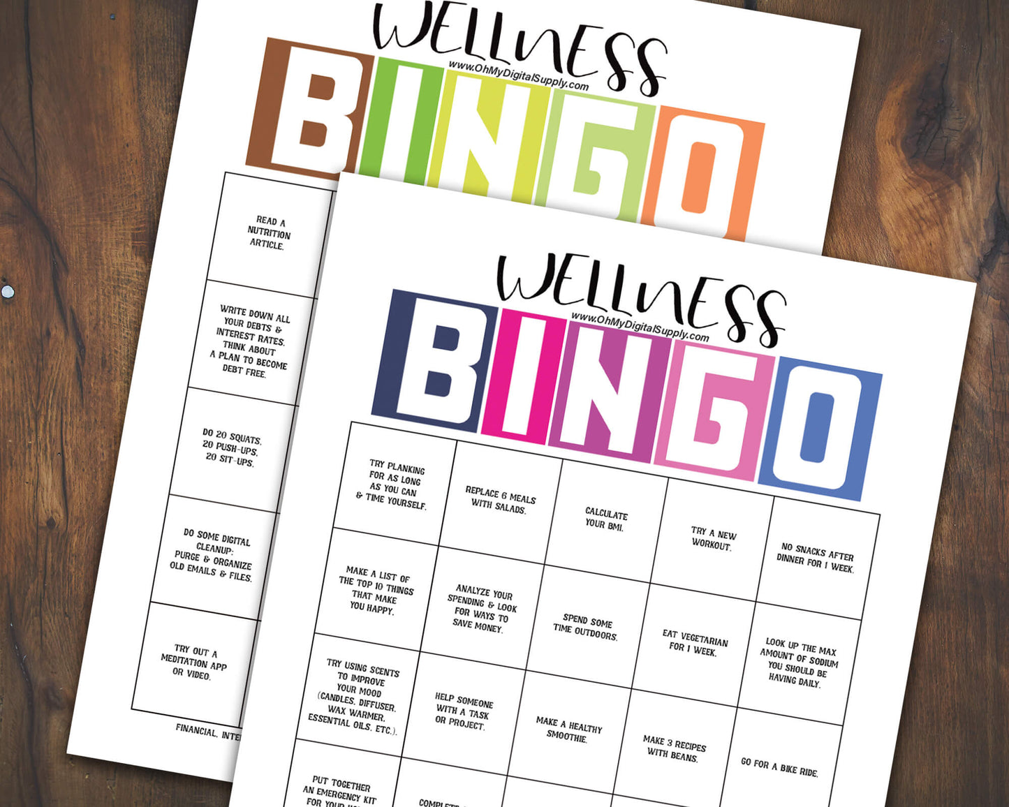 Health & Wellness Monthly BINGO Challenge Printable Activity