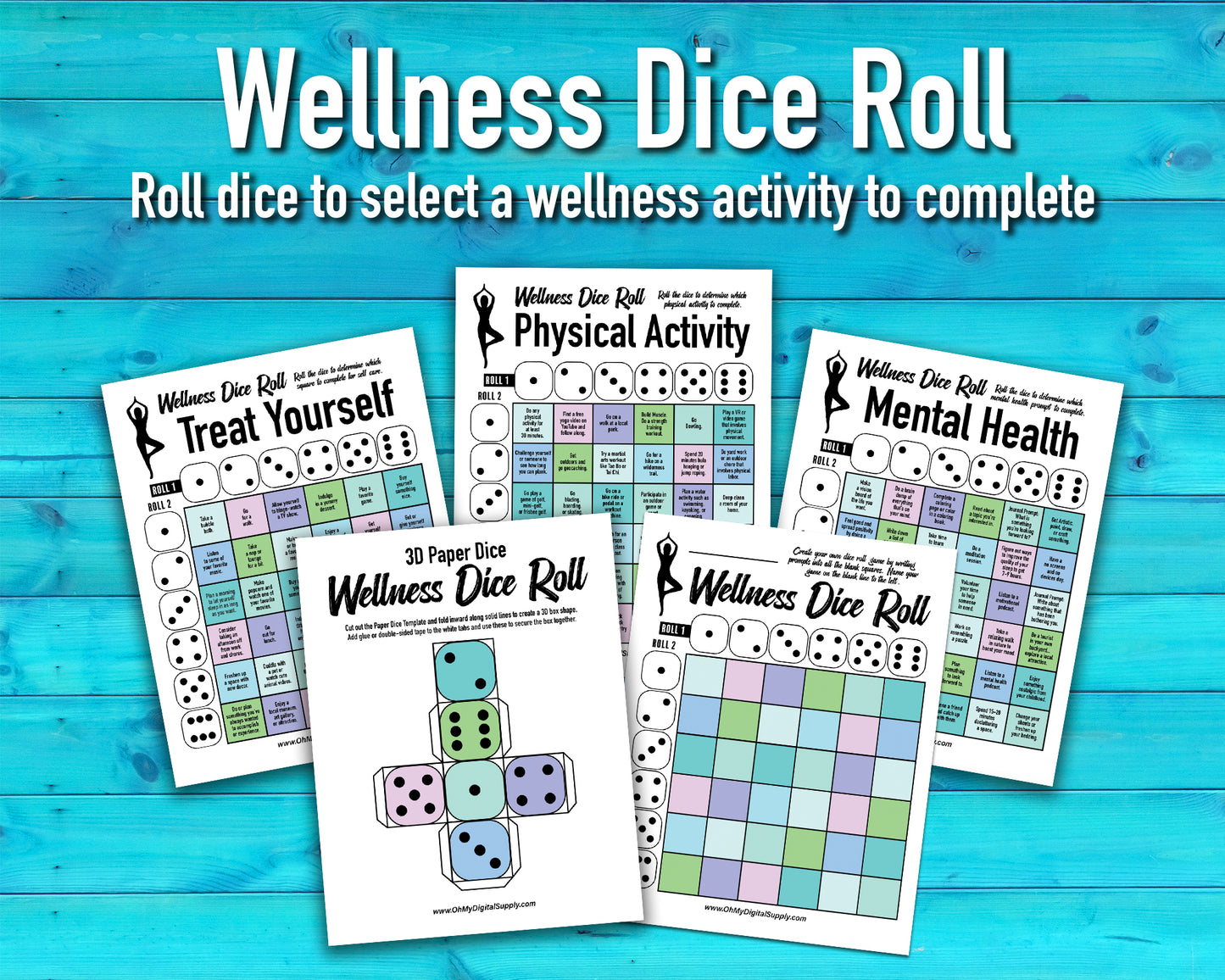 Wellness Dice Roll Printable Decision Game, Dice Roll Wellness Activity for Self Care and Physical and Mental Health