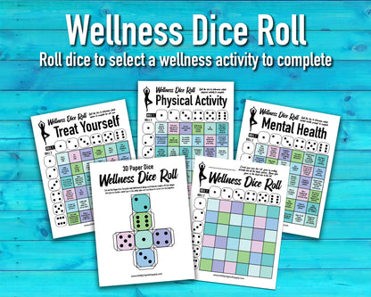 Wellness Dice Roll Printable Decision Game, Dice Roll Wellness Activity for Self Care and Physical and Mental Health