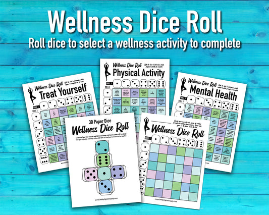 Wellness Dice Roll Printable Decision Game, Dice Roll Wellness Activity for Self Care and Physical and Mental Health