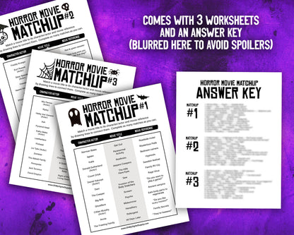 Horror Movie Matchup Printable Film Trivia Matching Game