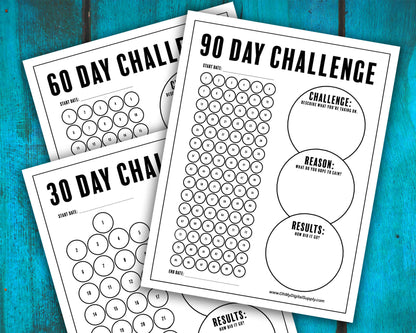 30, 60, 90 Day Challenge Habit Tracker Printable and Personal Goal Tracker Worksheet