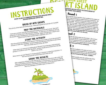 Desert Island small group team building activity and icebreaker game. A printable PDF digital download.