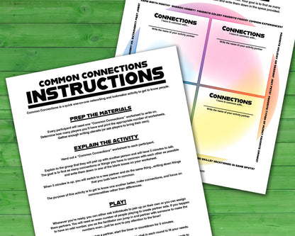 Common Connections one-on-one icebreaker activity and team-building game printable worksheet and instructions.