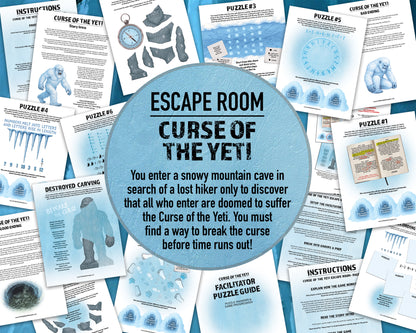 Escape Room: Curse of the Yeti, a printable team building game and icebreaker activity comprised of puzzle sheets in a printable PDF file format.