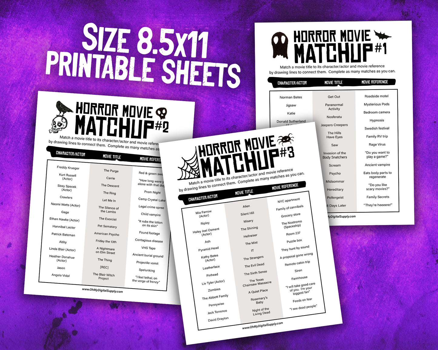 Horror Movie Matchup Printable Film Trivia Matching Game