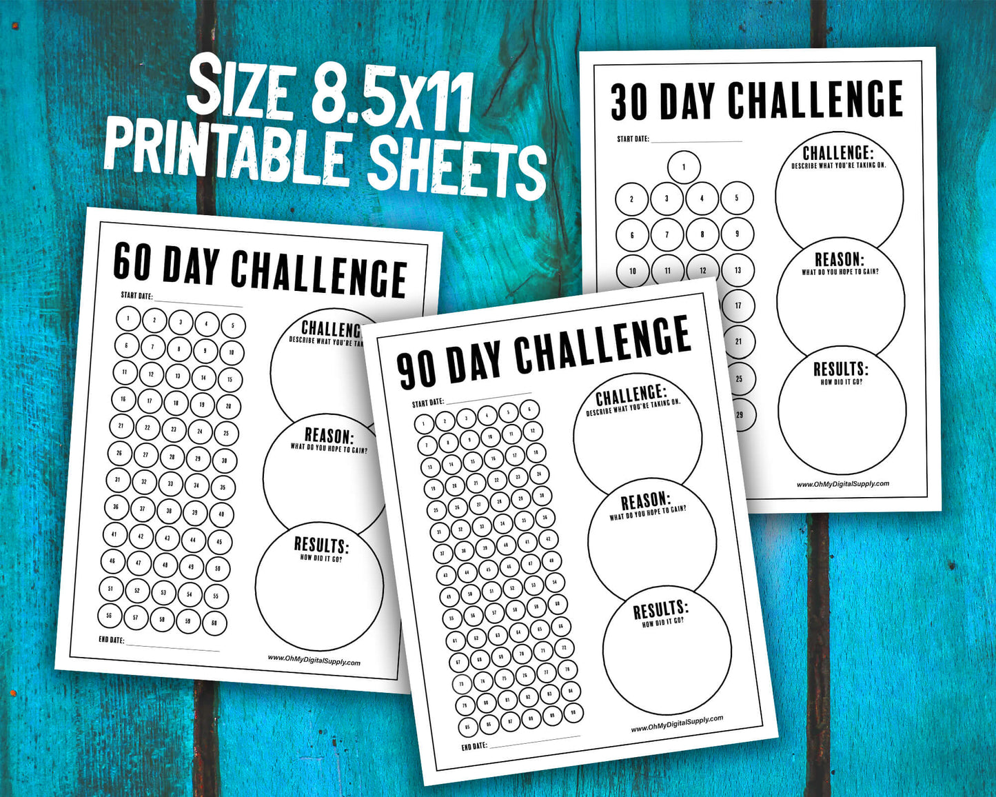 30, 60, 90 Day Challenge Habit Tracker Printable and Personal Goal Tracker Worksheet