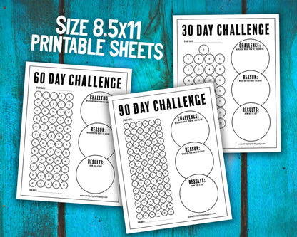 30, 60, 90 Day Challenge Habit Tracker Printable and Personal Goal Tracker Worksheet