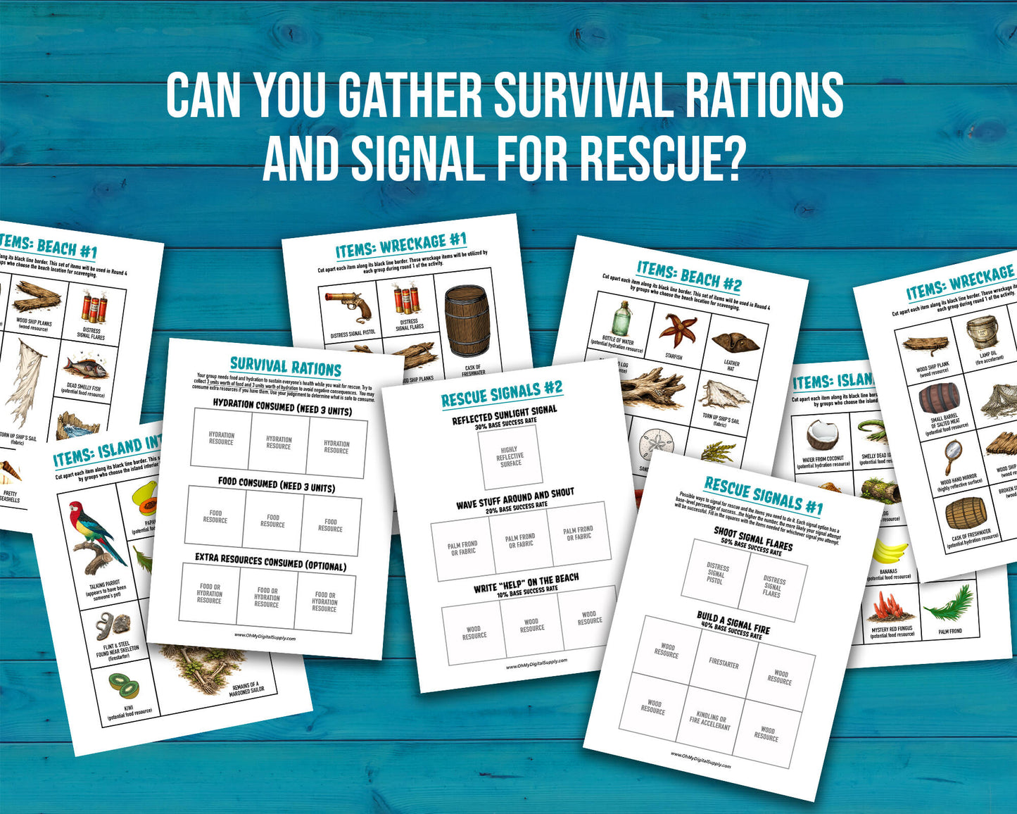 Shipwrecked printable group team building activity and icebreaker game in the form of downloadable PDF files.
