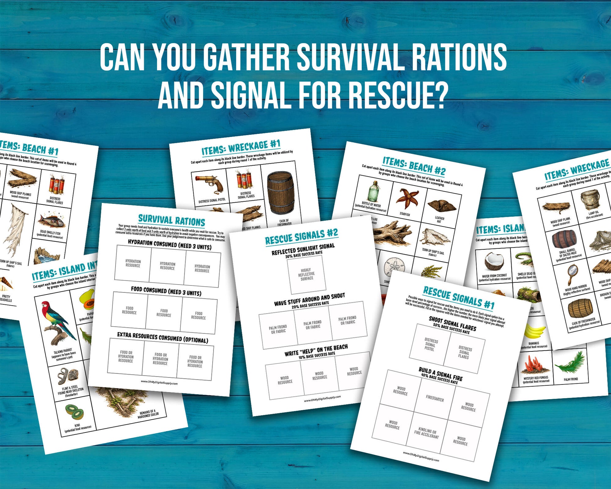 Shipwrecked printable group team building activity and icebreaker game in the form of downloadable PDF files.