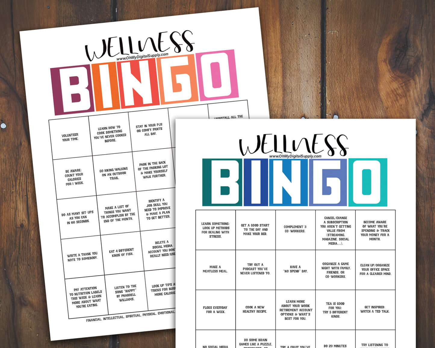 Health & Wellness Monthly BINGO Challenge Printable Activity