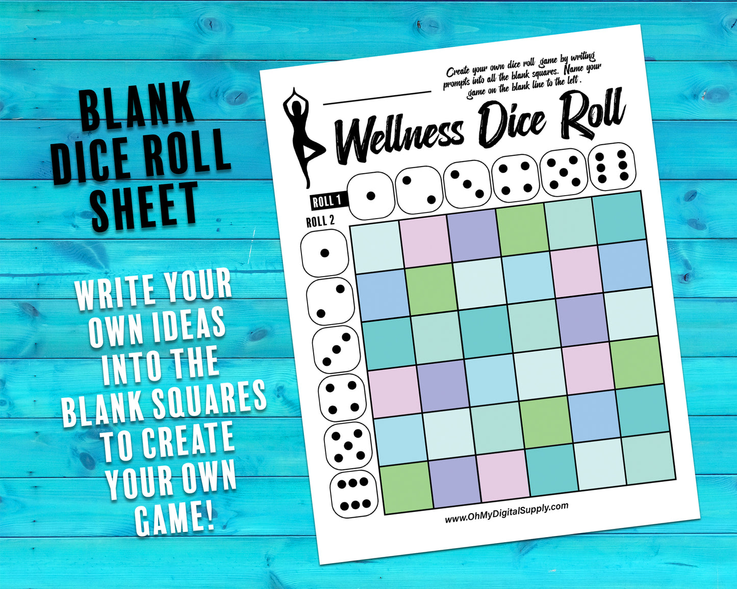 Wellness Dice Roll Printable Decision Game, Dice Roll Wellness Activity for Self Care and Physical and Mental Health