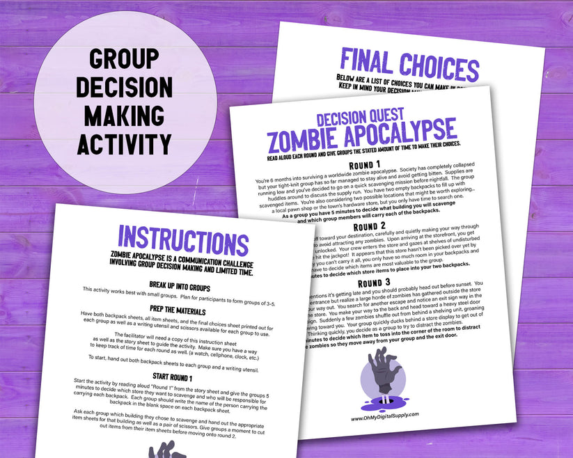Zombie Apocalypse Activity.pdf Decision Quest: Zombie Apocalypse, Printable Group Team Building Activ ...