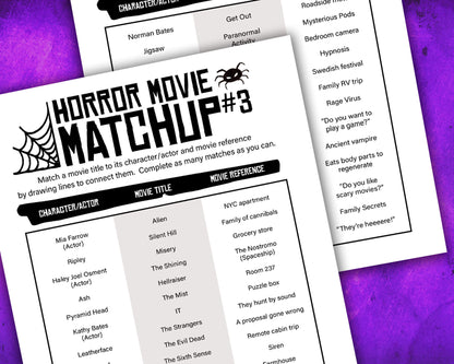 Horror Movie Matchup Printable Film Trivia Matching Game