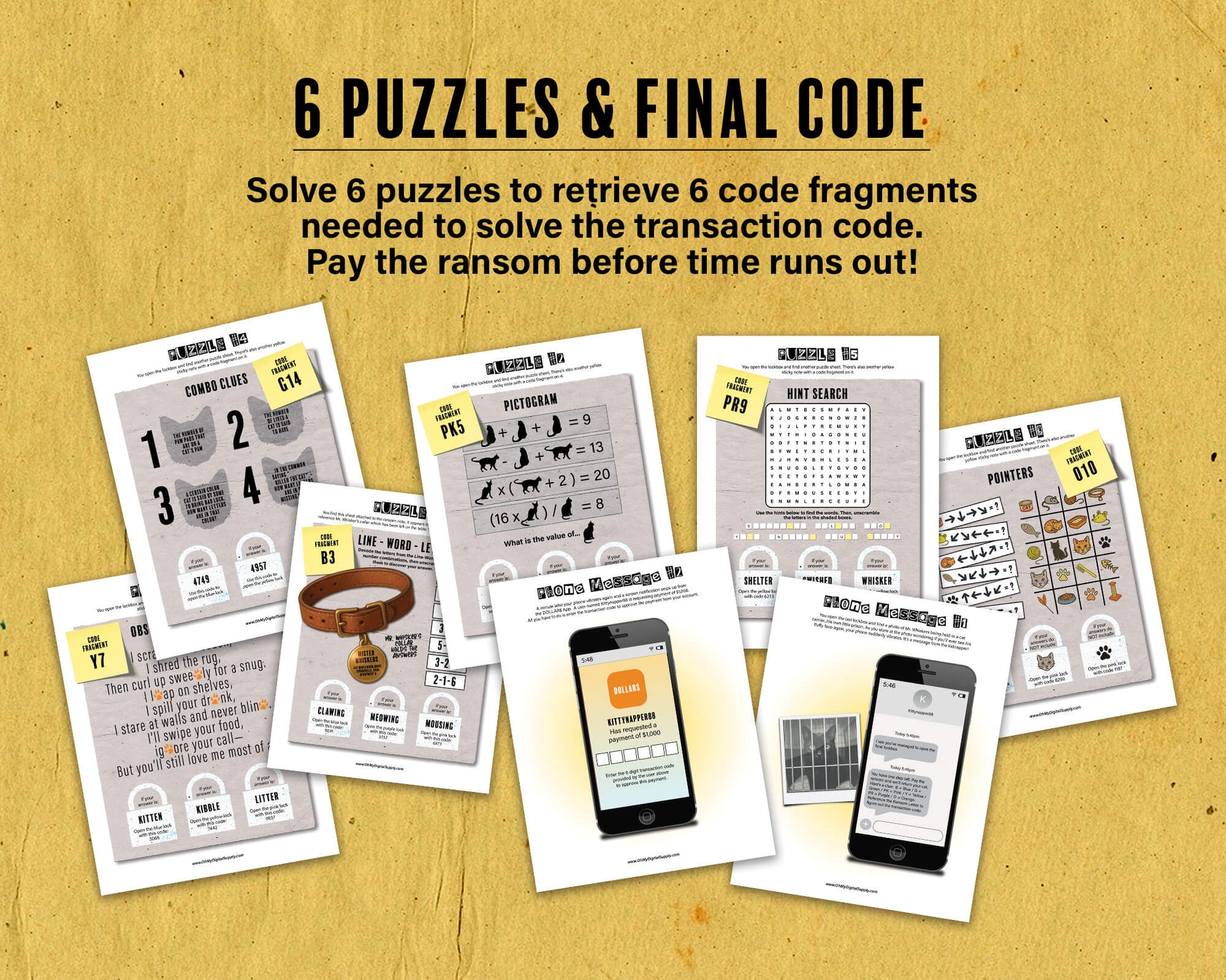 Ransom Note Printable Escape Room Game, team-building activity, group puzzle challenge, and icebreaker game in the form of printable PDFs.